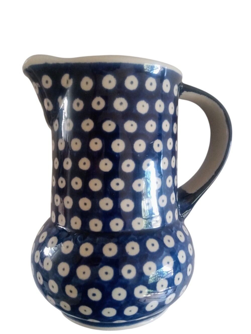 Boleslawiec Hand-Painted Blue & White Dots Ceramic Pitcher Made In Poland
